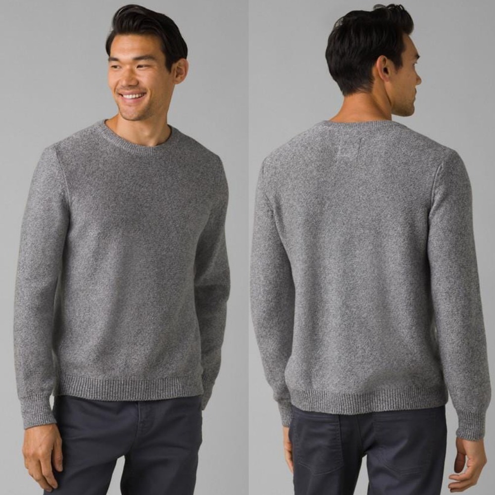 PrAna North Loop Crew Neck Sweater Slim Fit In Pebble Grey Sz XL Preppy Gorpcore